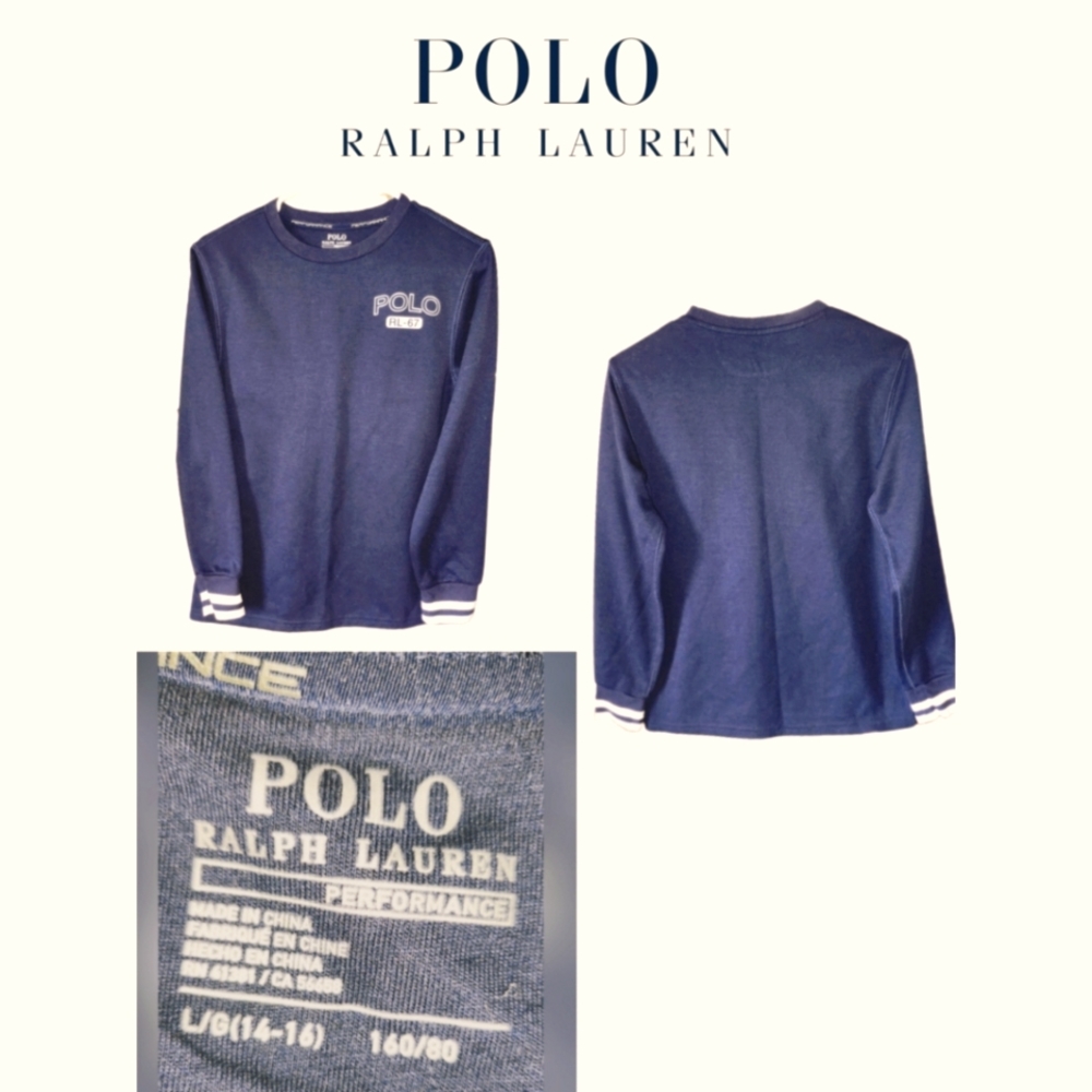 POLO RALPH LAUREN NAVY BLUE  PERFORMANCE POLO RL-67 BOYS  SIZE 14-16 CREWNECK